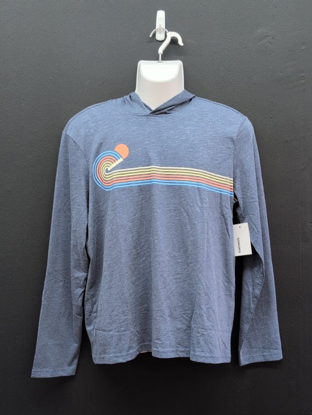 Sonoma Goods for Life Boy's Graphic Hoodie Tee XL Husky Navy Sun Wave Stripe